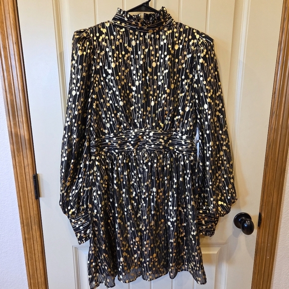 AQUA Mock Neck Gold Foil Mini Dress  Medium - Picture 1 of 14